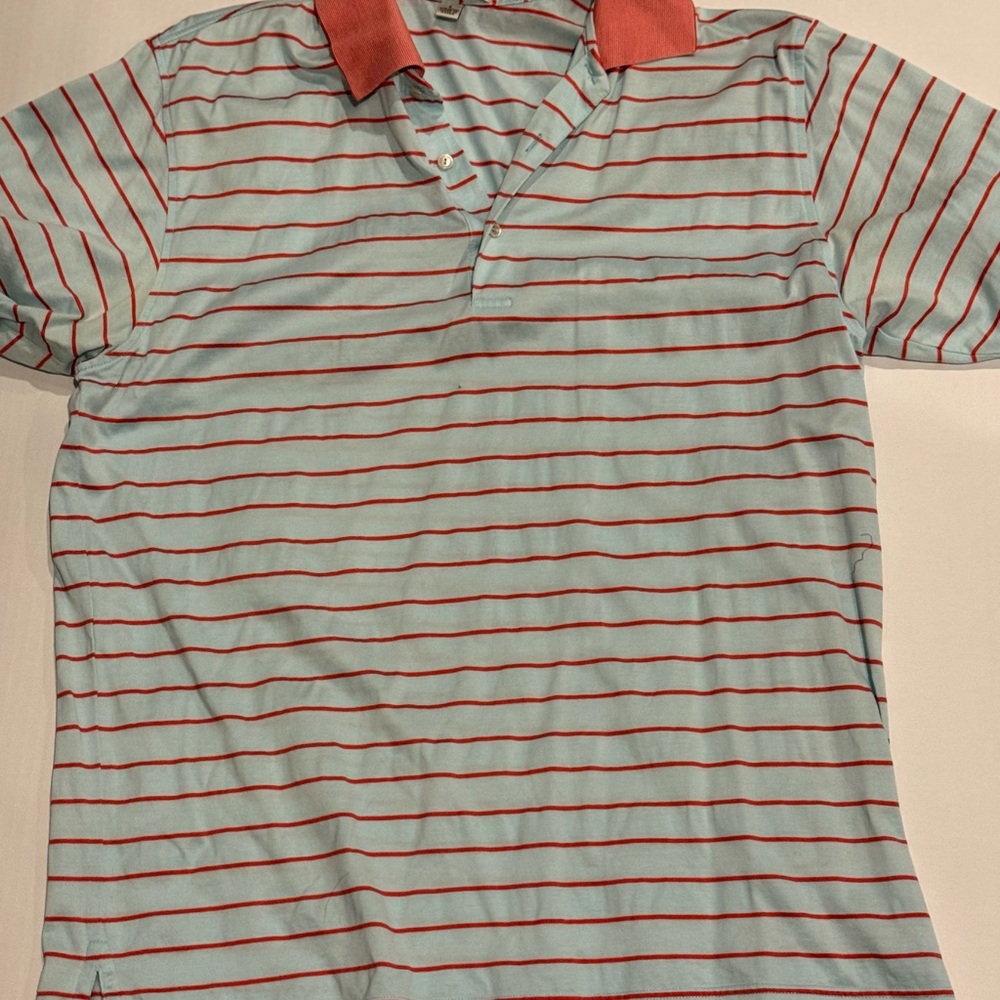 Peter Millar 100% Cotton Striped Polo Shirt Blue Red Men's Size Large